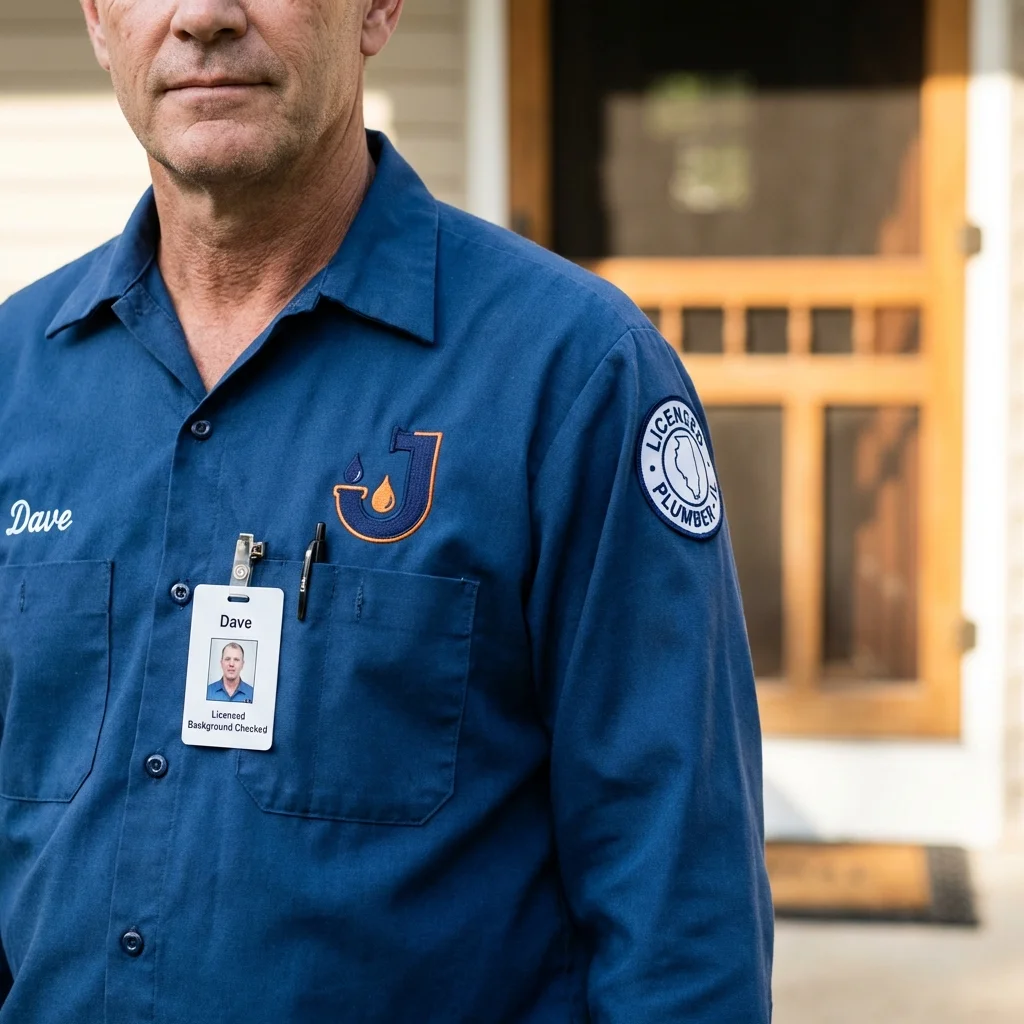 Licensed plumber showing ID badge in Elizabeth City, NC